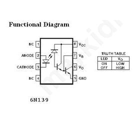6N139 High Speed Optocoupler, 100 kBd, Low Input Current Photodiode Darlington Output