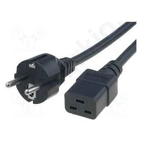 Cable CEE 7/7 (E/F) plug,IEC C19 female 2m black PVC 16A