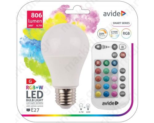 Λάμπα Led RGB+W 9.7W E27 Τηλεχειριζόμενη